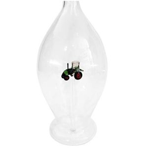 Glas Karaffe mit farbigem Traktor Höhe 30 cm Inhalt 0,5 Liter mundgeblasen transparent