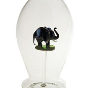 Glas Karaffe Dekoflasche mit schwarzem Elefant Höhe 30 cm Inhalt 0,5 Liter Klarglas mundgeblasen
