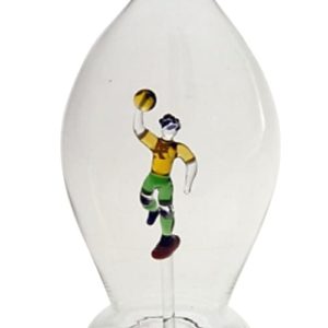 Glas Karaffe mit buntem Handballspieler in Innerem Höhe 30 cm Inhalt 0,5 Liter mundgeblasen Klarglas