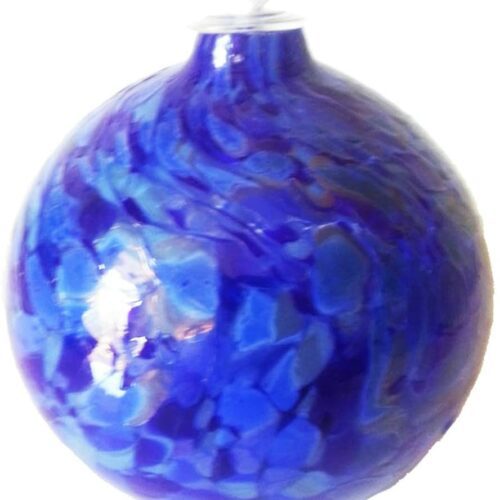 Blaue Öllampe rund buntglas Petroleumlampe vintage Durchmesser ca. 9 cm mundgeblasen blau bunt