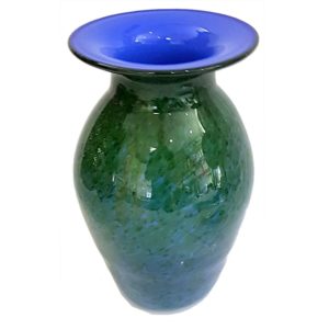 Kunstglas Smaragd Grüne Vase innen blau mundgeblasen Glasvase bauchig bunt Smeralda Höhe ca. 26 cm