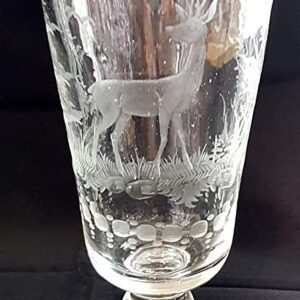 Pokal antiker Stil Jagd Pokal Rehbock geschliffen Sammlerglas großer Trinkbecher Höhe ca. 24 cm - Transparent