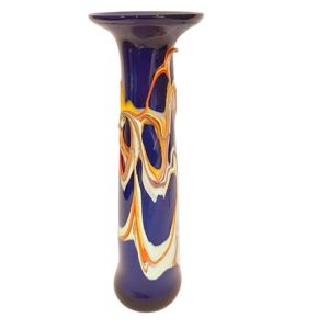kobaltblaue Vase Kunstglas Vase mit Dekor mundgeblasen Unikatvase Höhe ca. 29 cm - Blau