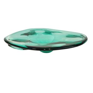Grün transparente Designer Glas Schale mundgeblasen Durchmesser ca. 32 cm Höhe ca. 7 cm Sandro