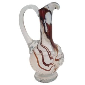Moderne Vase bunter Glaskrug beige weiß braun Blumenkrug Amphora Höhe ca. 29 cm mundgeblasen beige weiß Serie Sienna