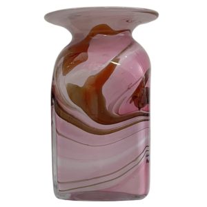 Eckige Blumen Glas Vase Höhe ca. 20 cm Rosa beige weiß mehrfarbig mundgeblasen Angebot
