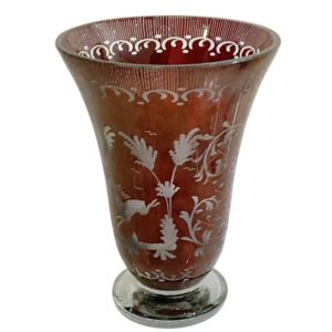 Antik Glas original Egermann Vase Höhe 18 cm rubin rot geschliffen böhmisches Glas