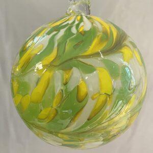 Kugel zum hängen bunte Glaskugel Ornament grün gelb klarFensterdekoration mundgeblasenes Kristallglas Durchmesser ca. 10 cm