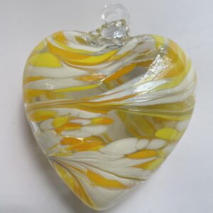 Herz zum hängen bunt Glasherz gelb weiß klar Fensterdekoration mundgeblasenes Kristallglas Breite 7,5 cm Höhe ca. 9 cm Tiefe 4 cm Johanna