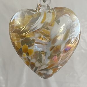 Herz zum hängen amber klar Glasherz Höhe 9 cm Breite 7,5 cm Tiefe 4 cm mundgeblasen Johanna