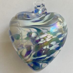 Herz zum hängen  blau weiß klar Glas Herz Höhe 9 cm Breite 7,5 cm Tiefe 4 cm mundgeblasen Johanna