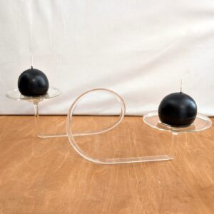 Samira Kerzenleuchter modern zweiarmig klares Glas für Kugelkerzen Armleuchter  mundgeblasen Höhe ca. 10 cm Breite ca. 36 cm ohne Dekoration